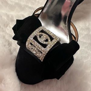 Badgley Mischka Babette II d’Orsay Black Satin Heel with Rhinestones